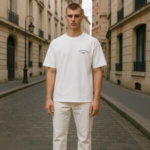 Christian Dior T-Shirt Mens Large White Atelier Chest Back Logo Paris France